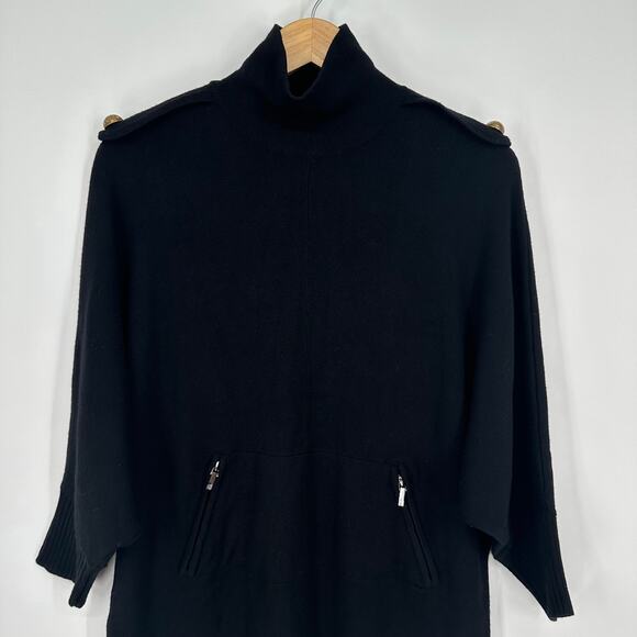 Tory Burch Jacinthe 100% Merino Wool Knit Turtleneck Sweater Dress in Black - Picture 6 of 11